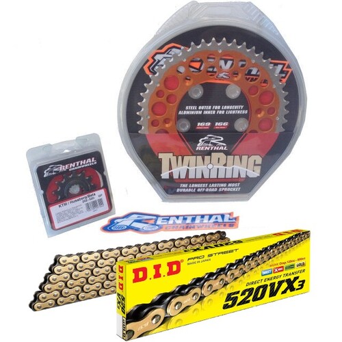 DID GOLD Renthal Twinring Chain Sprocket Kit - 13T/52T ORANGE KTM EXC EXCF SX SXF XCF XCW